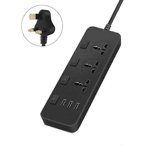 Multiprise US/EU 5V 2,1A avec protection contre les surtensions, 3 prises et 3 ports USB (1/4)