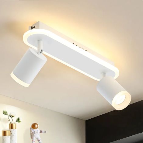 GBLY faretto da soffitto LED 2 fiamme faretto da soffitto GU10 faretto da soffitto moderno in metallo, orientabile 330°, LED intercambiabile, bianco caldo, Bianco