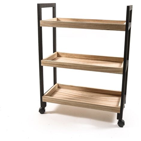 Carrello in legno con 3 ripiani e ruote scaffale multiuso da 80 cm -60 cm (1/3)