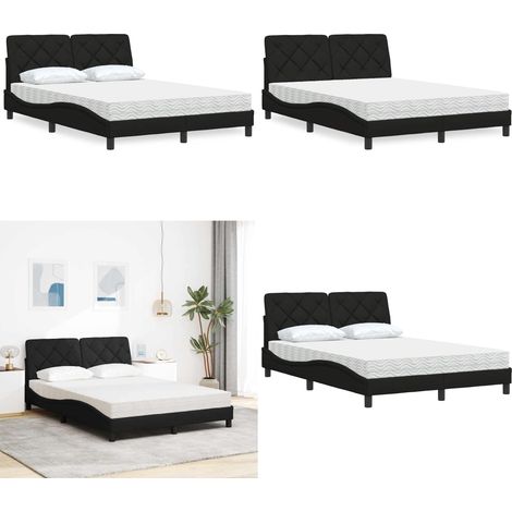 vidaXL Lit avec matelas noir 140x200 cm tissu (1/5)