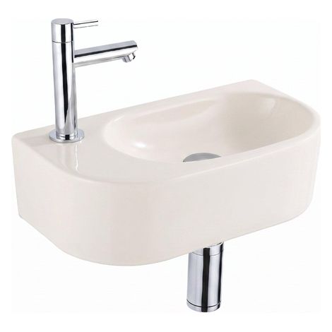 QeramiQ Fuente Lavabo pour WC - 40x22x12 cm - lisse - demi-rond - trou de robinet de Lavabo pour WC a gauche - ceramique - robinet de Lavabo pour WC (1/5)
