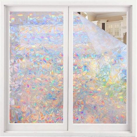 Film statique pour fenêtre - Film de confidentialité 3D sans colle - Protection UV - Résistant à la chaleur - 45 x 300 cm - Effet arc-en-ciel - Réutilisable - Film pour vitre (1/5)