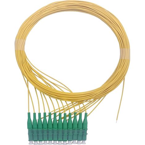 Elfcam® - Pigtail a Fibre Optique 12 Fibres Monomode Simplex LC/APC 9/125um OS2, Jaune (1/2)
