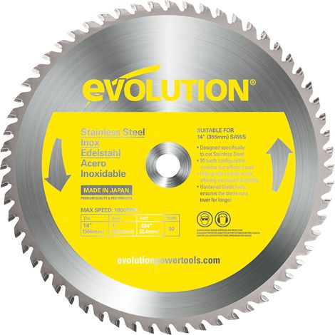 Lame spéciale pour la découpe de l'acier inoxydable TCT 355mm Evolution 90 dents alésage 25,4mm pour scie à tronçonner