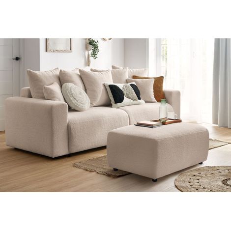 BOBOCHIC - Pouf ENVY tissu bouclette doux Beige (1/5)