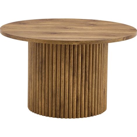 Table basse ronde en MDF 70 cm avec socle colonne romaine et cadre métallique intégrée (1/5)