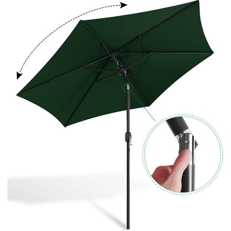 2.7m parasol parapluie de jardin hydrofuge avec manivelle jardin UV40+ balcon extérieur, vert, 2.7m (1/5)