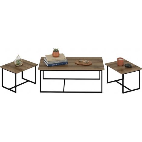 Mesa de Centro Calco, set de 3 Piezas Modulares, Forma Rectangular, Superficie Marrón, 90x60x42h cm Marrón Nogal
