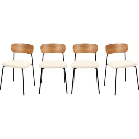 CALICOSY - Lot de 4 Chaises en Tissu bouclette écru L46 cm - LIVIO (1/5)