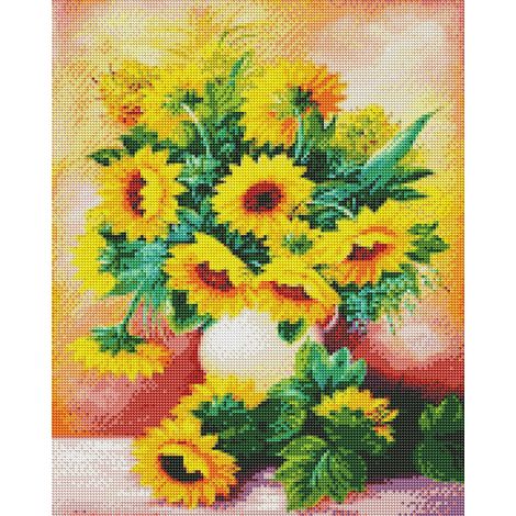Panneau mural décoratif tournesol peinture diamant 3D fait main DIY kit art strass sans cadre, toile autocollante pour décoration intérieure, loisirs créatifs, cadeau original. (1/5)