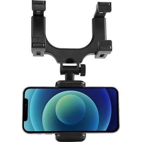 Soporte para teléfono de coche - Montaje para coche - Con clip para espejo retrovisor - Rotación de 360° - Soporte universal para teléfono - Compatible con la mayoría de smartphones - Negro (1/5)