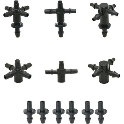 (3I5 Barb) Répartiteur d'eau en croix à flèche 1/8" avec connecteur en T à flèche 3/5" et système d'irrigation goutte à goutte à 2 ou 4 voies pour plantes en pot (lot de 20)