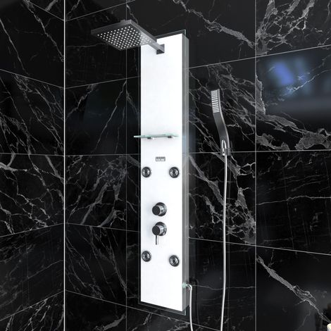 colonnne de douche a hydromassage - 22x125cm - en verre trempe + buses hydromassantes- epsilon white