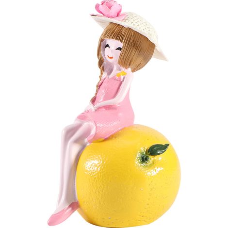 Set de 2 Figurines Décoratives Coréennes Fille Fruit pour Salon Chambre Bureau, Ornement de Table Vintage, Sculpture Mignonne Maison (1/5)