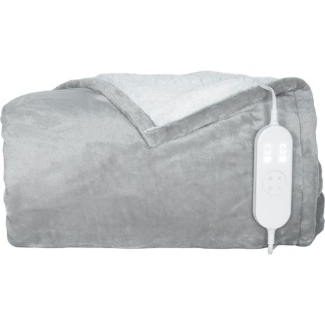 Couverture chauffante - HOMCOM - 10 niveaux de chauffage, minuterie 10H - flanelle et velours de coton - 180x130cm - gris
