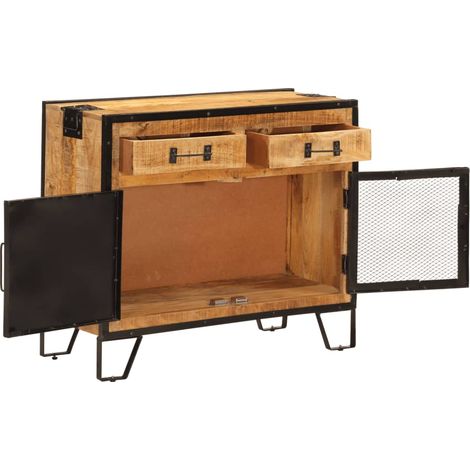 Buffet 80x31x66 bois de manguier brut massif et métal (1/5)
