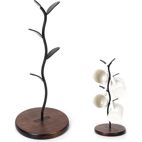 Schwarzer Tassenbaum – Kaffeetassenhalter – Abtropfgestell für Teetassen – Retro-Küchenbaum – für Arbeitsplatte, Zuhause, Küche, Bar, Café, platzsparendes Zubehör (1/5)
