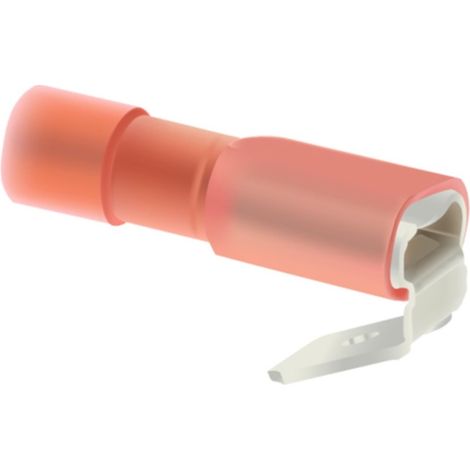 Flachsteckhülsen, Steckgröße 6,3 x 0,8mm vollisoliert, mit Isolationscrimp und Abzweig Querschnitt 0,5mm² - 1,5mm² rot, transparent - 1 Stück