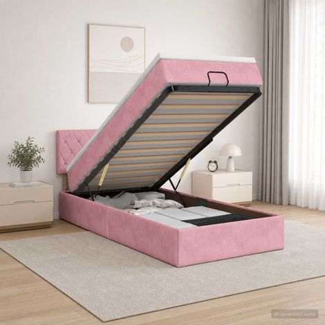 vidaXL Lit ottoman avec matelas Rose 90 x 200 cm Velours (1/5)
