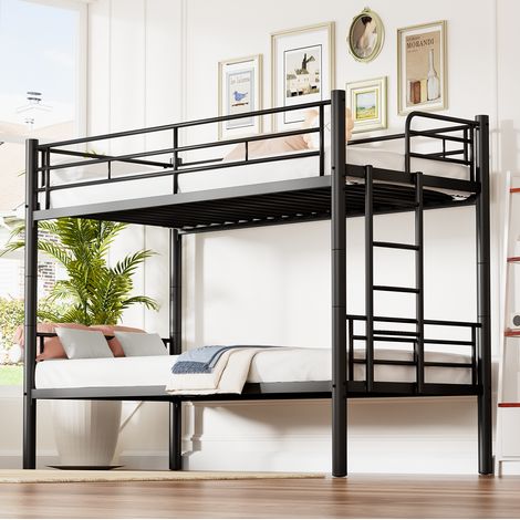 Letto a castello bambini 90x200 cm con sponda di sicurezza, rete a doghe e scala, senza materasso, nero (1/5)