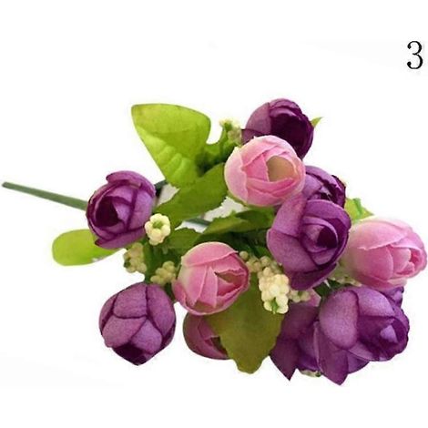 Boutons de roses thé artificielles, 15 têtes de fleurs en soie, fausse plante, accessoires de décoration pour fêtesviolet clair (1/5)