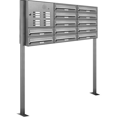 12er V2A Edelstahl Briefkasten Standanlage Freistehend mit Klingel (1/5)