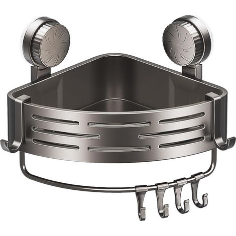 Corner shower shelf with suction cup, ABS grey, 29cm (with rod) (1/5)