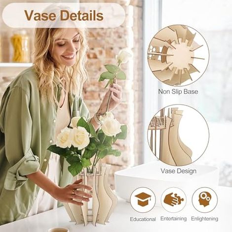 Vase pour Lego Fleurs, Puzzle en Bois Vase de Fleurs avec 12 Crayons D'aquarelle, 3D Vases Puzzle en Bois pour Roses Tulipes Bouquet Tournesol Décorations, Activité Manuelle Enfant (1/5)