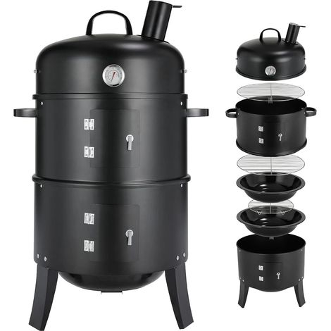 BBQ Smoker mit Kamin, Holzkohlegrill, Fass-Smoker, BBQ Holzkohlegrill, Smoker Räucherofen