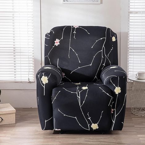 Housse fauteuil relax feuille de fleur, pêche, 4 pièces, antidérapante, protectrice (1/5)