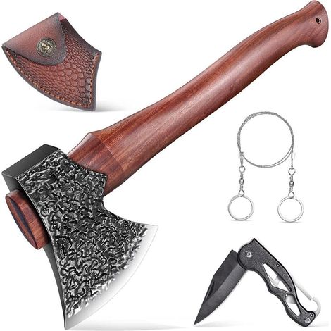 Camping Axt Survival Set 35CM Handgeschmiedet Outdoor Wikinger Beil mit (1/5)