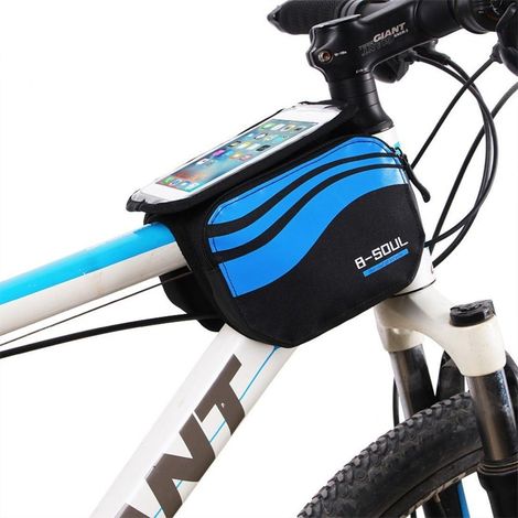 Lot de 1, pochette pour porte-vélos avec pochette étanche pour téléphone portable, 2 poches latérales pour porte-vélos, convient à tous les types de vélos (bleu)