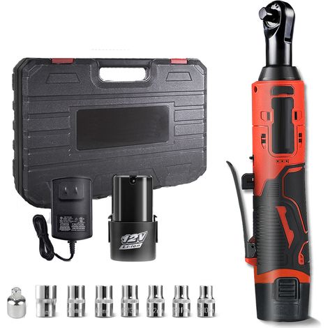 Clé à cliquet légère, clé de fixation de charpente, légère (rouge, vitesse variable, une batterie + coffret plastique + accessoires) (1/5)