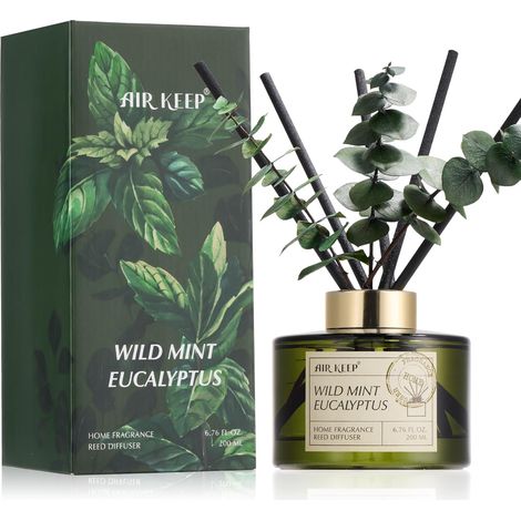 Airkeep Home Fragrance Diffuser 200ml with 8 Sticks Wild Mint & Eucalyptus Home Fragrance for Living Room Bedroom Bathroom and Office (1/5)