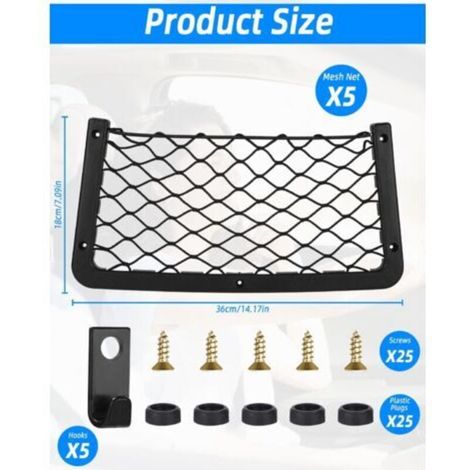 Filet de Coffre - Kit de Fixation en ABS et Nylon - À Maille - Pour Véhicule - 36 x 18 cm - Avec Crochets et Vis - 1 Pièce (1/4)