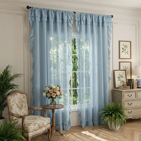 JSSEVN - Light-permeable, waterproof balcony/living room window curtain, light blue, 140 x 220 cm, 2 pieces (1/5)
