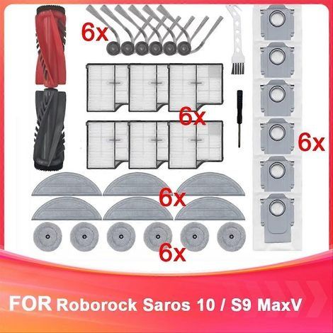 Rouleau principal, brosse latérale, filtre HEPA, chiffon de nettoyage et sac à poussière pour aspirateur Roborock Saros 10 / S9 MaxV Ultra P (1/5)