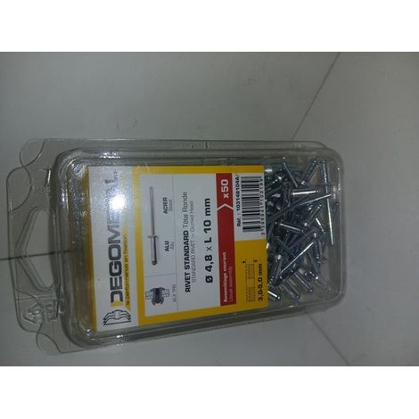 RIVET STANDARD ALX TRS TETE RONDE ALU CLOU ACIER D4 .8X 10 BOITE DE 50
