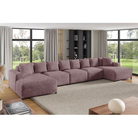 Wohnlandschaft Sofa U-Form Designersofa MEGAN XL in Stoff Poso Altrosa (1/2)