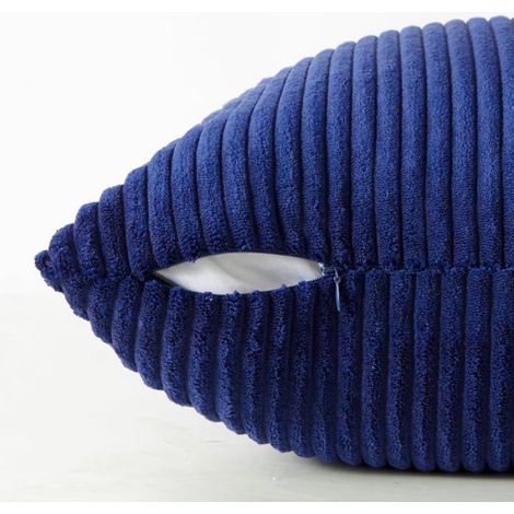 Taie D Oreiller - Velours Côtelé Rayé - 50 X 50 Cm - Bleu Roi - Lot De 2 (1/5)