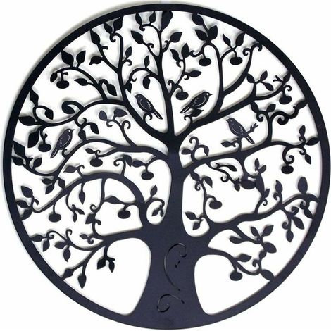 Décoration Murale en métal Arbre de Vie Décoration Murale en métal Décoration Murale en métal Décoration intérieure, tentures murales 30x30 cm Noir,Black (1/5)