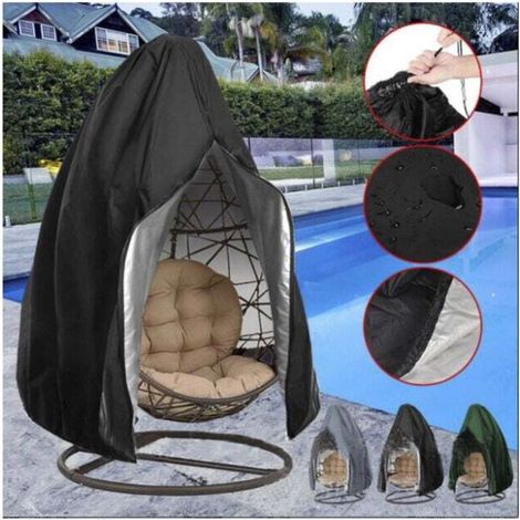Bezug für Hängesessel, eiförmiger Bezug für Hängesessel, wasserdichtes 210D Oxford-Gewebe für Gartenschaukeln, schwarz, 190 x 115 cm (1/4)