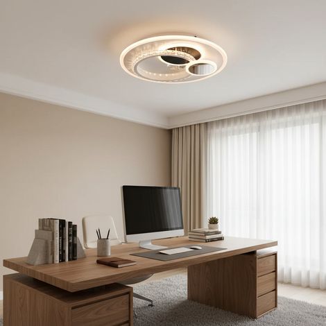 Lustre LED avec Cristal 37W 4 Cercles Lumiere Gradable Noir (1/5)