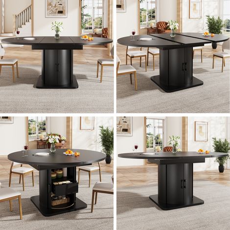 Table de salle à manger extensible ronde ou ovale (118–158 cm), convient jusqu’à 6 personnes, avec tiroirs intégrés, couleur noire – idéale pour cuisine ou salle à manger (1/5)