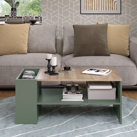 Tavolino da salotto Wido, Verde, 100 x 55 cm con ripiani, Vicco