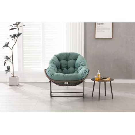 Chaise à bascule extérieur 106x90x78 cm en acier et rotin vert clair, moderne pour balcon FloraGrace (1/5)