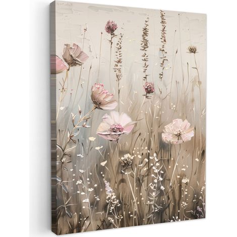 CUADRO EN LIENZO Flores - Rosa - Moderno - Beige Lienzo 30x40 cm
