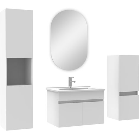 Océan meubles simple vasque 60cm,meuble acve colonne et miroir ovale Blanc (1/4)
