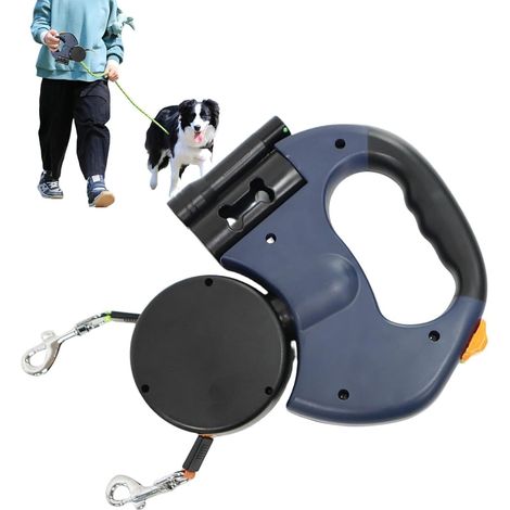 Laisse Double, Laisse Rétractable De 5 M Pet, À 360° en Enchevêtrement Câble De Sécurité Réfléchissant pour Promenades Nocturnes, Laisse Double pour 2 Chiens, Jogging Et Camping avec