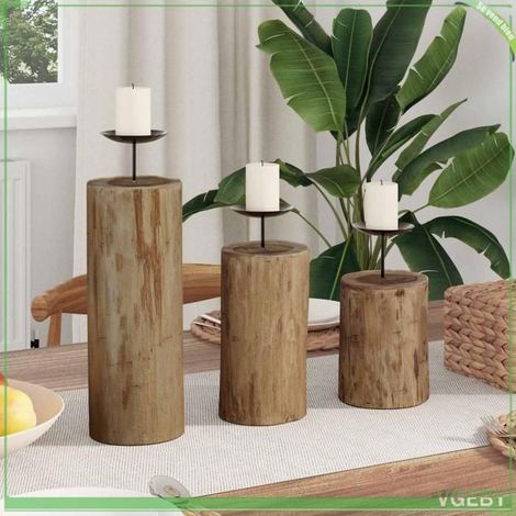 Bougeoir (set de 3) - FAFEISY - Set 3 tailles - Teck massif - Carré - 29/20/15 cm (1/5)